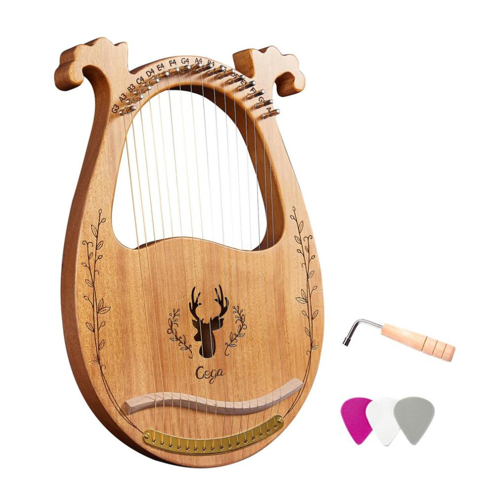 (as the picture) 16-string Wooden Lyre Harp Resonance Box String Instrument With Tuning Wrench 3pcs Picks