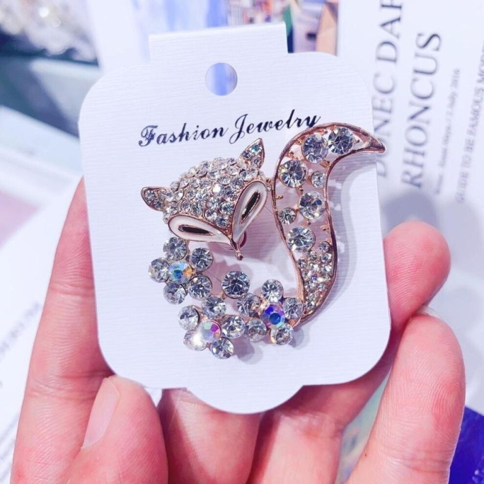 (gold) 1pcs Fox Brooch Crystal Rhinestone Animal Brooches Coat Hat Accessories Women Shinning Jewelry Pins