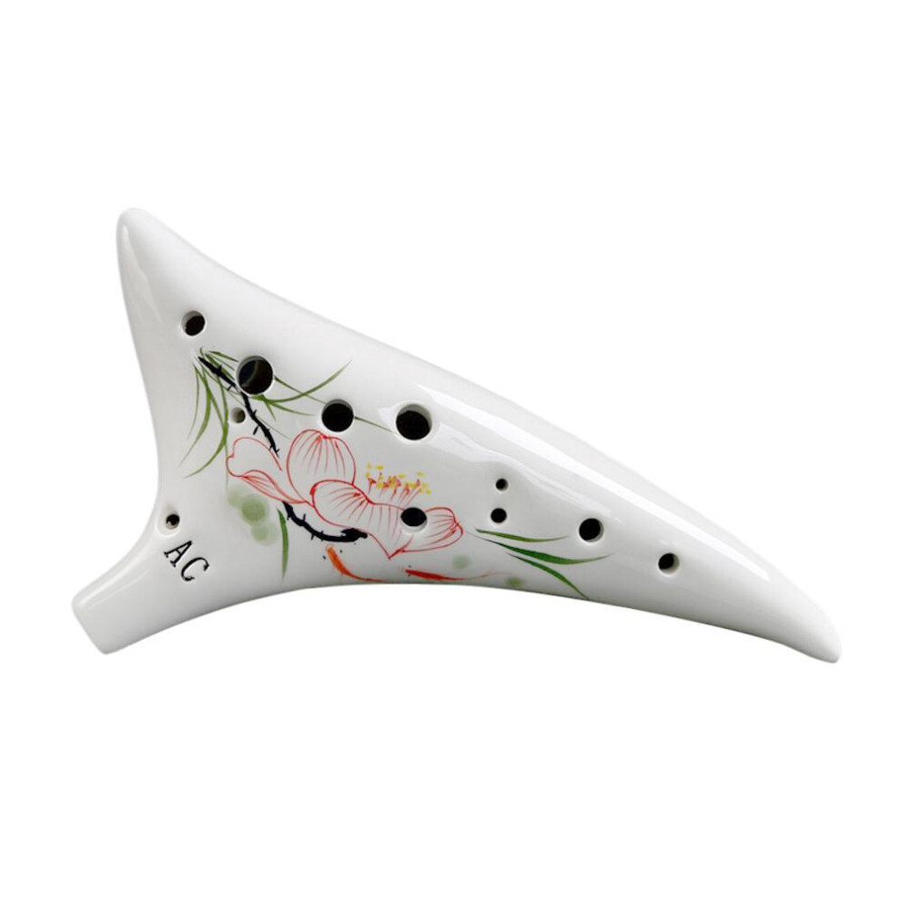 (Colorful lotus) 12 Holes Warped-tail Ceramic Ocarina Alto C Hand Painted Musical Instrument