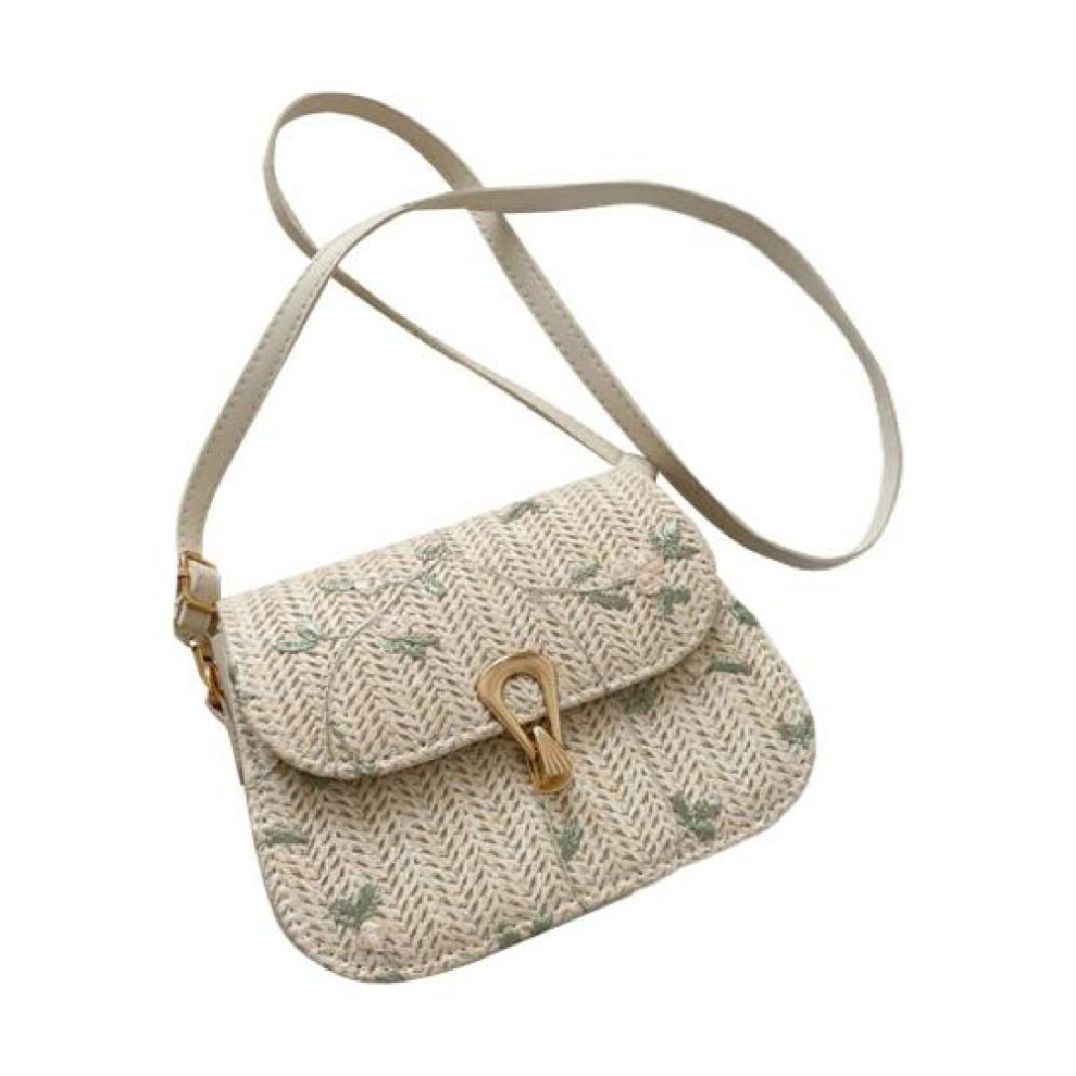 (beige) Attractive Women Single Shoulder Bag Straw Woven Metal Buckle Gift