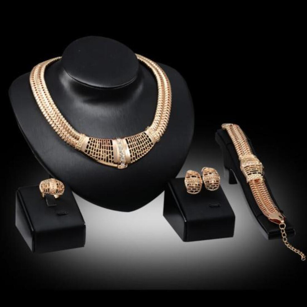 Women&apos;s Wedding Party Gift Net Thick Choker Necklace Bracelet Ring Earrings Set