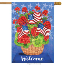 Patriotic Basket Summer House Flag Welcome Floral 28"""" x 40"""" Briarwood Lane