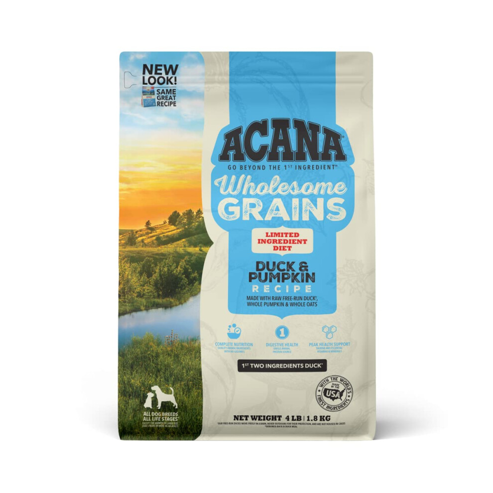 ACANA Wholesome Grains Limited Ingredient Diet Dry Dog Food  Duck  Pumpkin Recipe  Single Protein Duck Dog Food  4lb