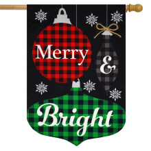 Briarwood Lane Checkered Ornaments Christmas Burlap House Flag 28"""" x 40""""
