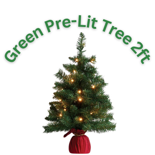 Small Pre-Lit Christmas Tree 2ft With 20 Warm White LEDs & Stable Cement Base