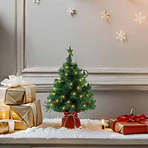 Small Pre-Lit Christmas Tree 2ft With 20 Warm White LEDs & Stable Cement Base 2