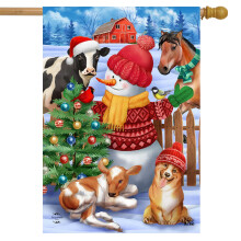 Briarwood Lane Barnyard Snowman Christmas House Flag Dog Horse Cow Calf 28"""" x 40""""