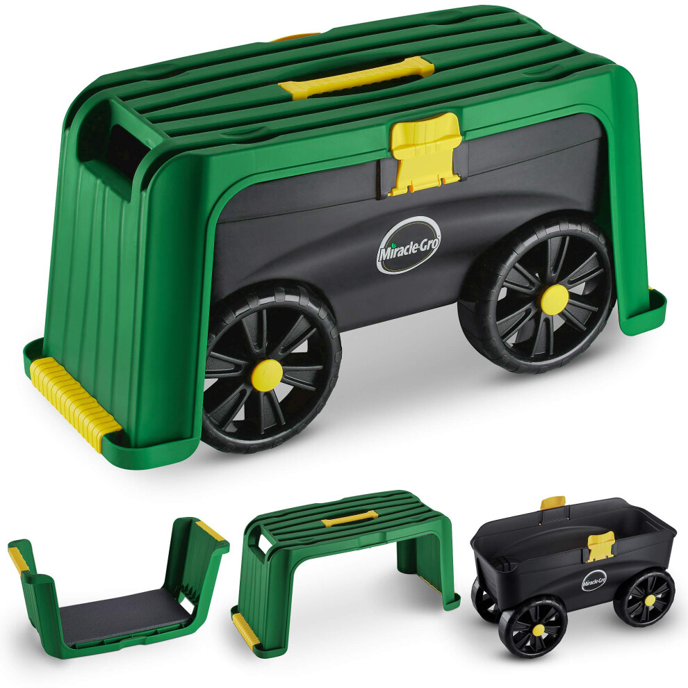 MiracleGro 4in1 Garden Stool  MultiUse Garden Scooter with Seat  Rolling Cart with Storage Bin Padded Kneeler and Tool st