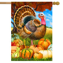 Briarwood Lane Turkey and Pumpkins Fall House Flag Thanksgiving Farm Autumn 28"""" x 40""""