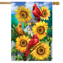 Briarwood Lane Cardinals and Sunflowers Summer House Flag Floral 28"""" x 40""""