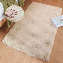 ORINOVA Beige Plush Faux Rabbit Shaggy Fur Rugs for Bedroom Small Shag Washable Fluffy Fur Rug for Living Room Fuax Sheepskin Ru