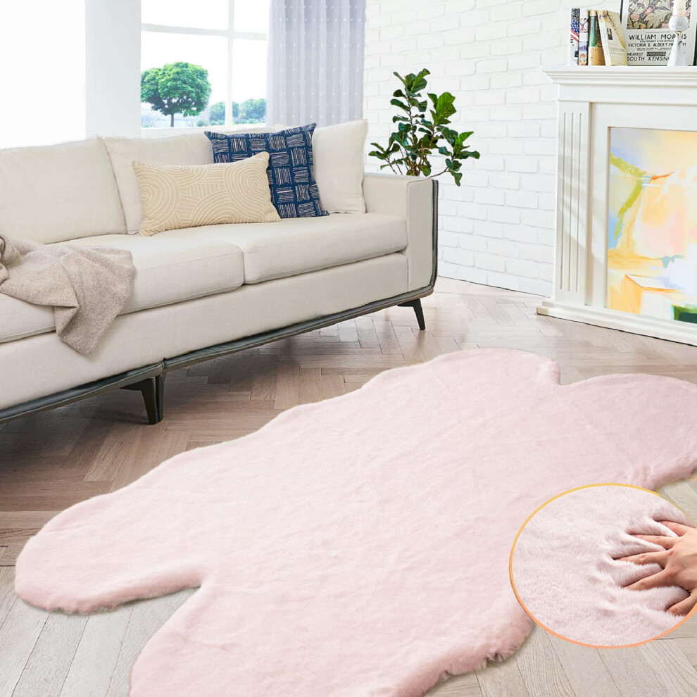 Fluffy Shag Carpet Faux Bunny Washable Plush Fur Area Rugs For Bedroom 4X6 Nursery Rug For Living Room Pink Orinova