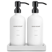 Conjunto de Dispensador de Sabão Prus Waso para Cozinha, Dispensador de Sabão Líquido Branco com Bomba de Aço Inoxidável