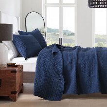 Set matlasat Queen Size Navy Blue Classic Puncte geometrice Classic Model cusut Microfibru Pre-spalat Microfiber Chic Look Rustic Ultra Moale Lig