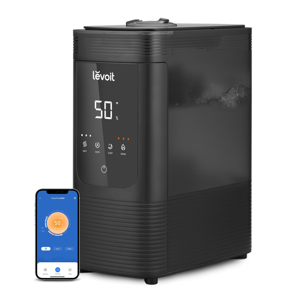 LEVOIT 6L Smart Warm and Cool Mist Humidifiers for Home Bedroom  60H Runtime and Auto Customized Humidity for Large room  Schedu