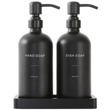 Conjunto de Dispensador de Sabão Preto Fosco Prus Waso, com Bomba de Aço Inoxidável Preto