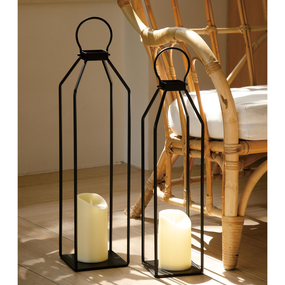 Perfnique Modern Farmhouse Lantern Decor 197 22 Set of 2 Black Metal Lanterns 2 LED 6hr Timer Flickering Flameless Candle