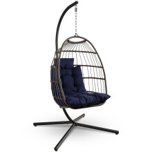 SereneLife Hanging Egg Chair with Stand Up to 550 lbs of Capacity Beautiful Swinging Basket Chair with Base Made from Wicker