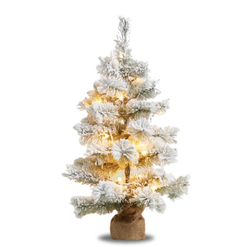 2ft Swony White Mini Christmas Tree Xmas Table Decoration with Base, LED Lights 1