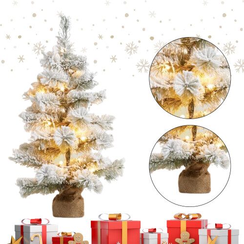 2ft Swony White Mini Christmas Tree Xmas Table Decoration with Base, LED Lights 2