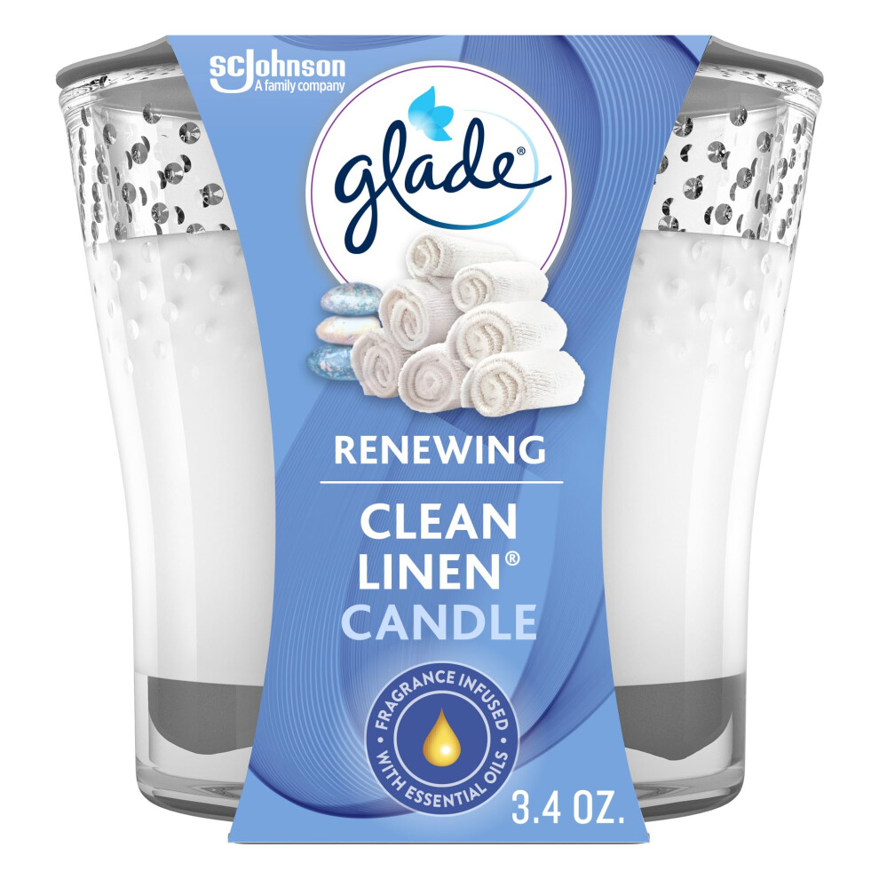 Glade Candle Jar  Air Freshener  Clean Linen  34 Oz