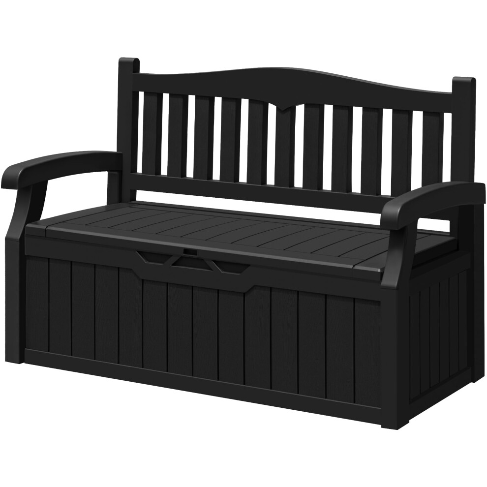 Greesum 70 Gallon Outdoor Storage Deck Box with Armrest Bench Lockable  Waterproof and UV Resistant  Suitable for Garden  Pool-image-OPC-PFSBZ6H-NEW