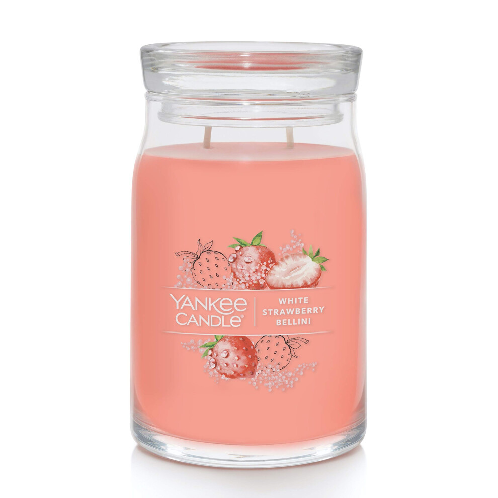 Yankee Candle White Strawberry Bellini Scented  Signature 20oz Large Jar 2Wick Candle  Over 60 Hours of Burn Time