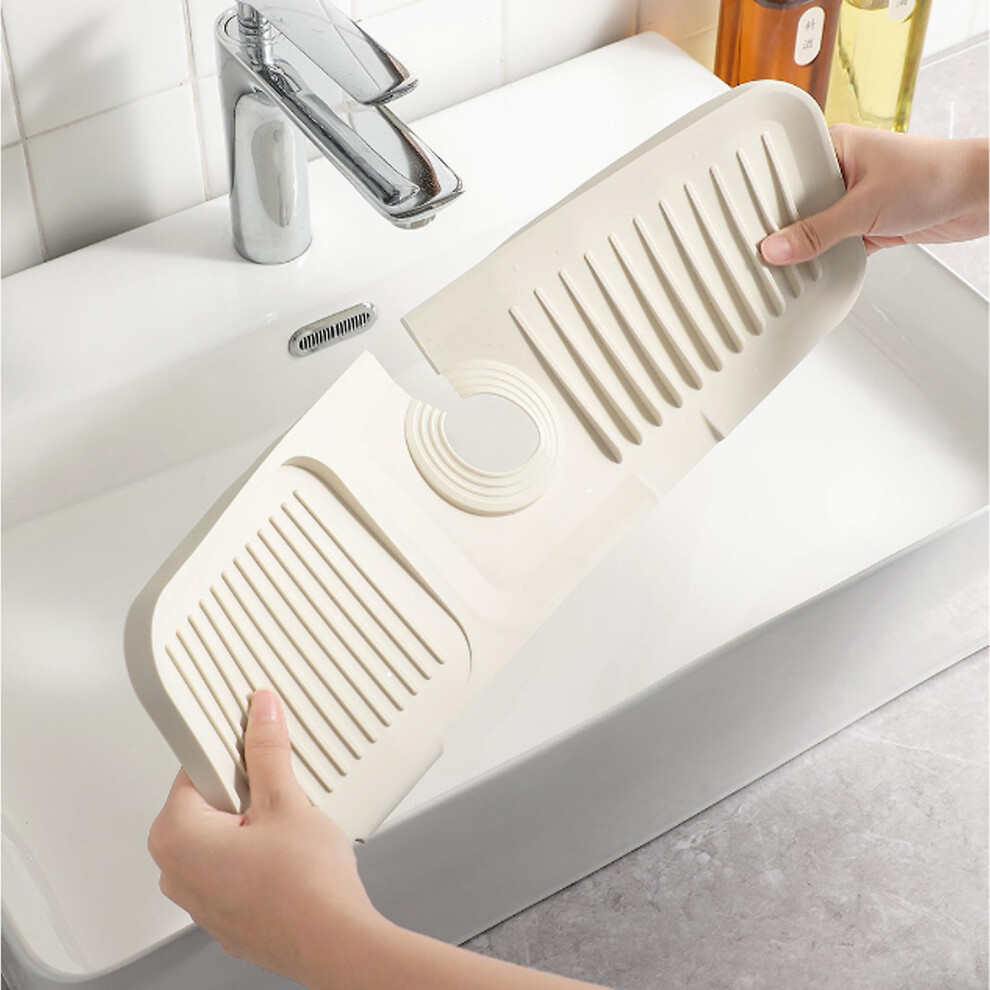 (White, 61X14cm) Kitchen Sink Splash Guard Mat, Silicone Faucet Drip Catcher Tray, Kitchen Sink Organizer Mat, Faucet Sink Protectors Drying Mat 7364070680634