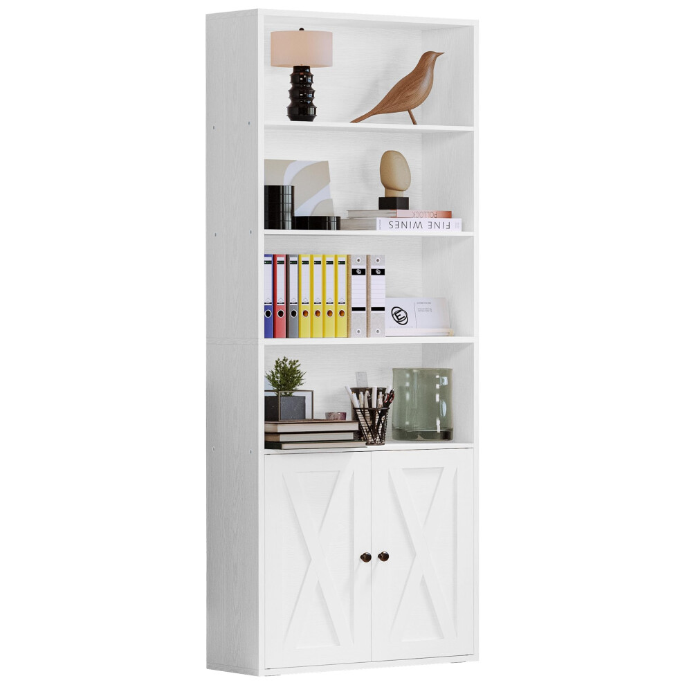IRONCK Industrial Bookshelves and Bookcases with Doors Floor Standing 6 Shelf Display Storage Shelves 70 in Tall Bookcase for Ho