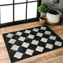 Lahome Moroccan Trellis Area Rug 2x3 Printed Small Black Checkered Entryway Rug Non Slip Kitchen Mat Stain Resistance Indoor