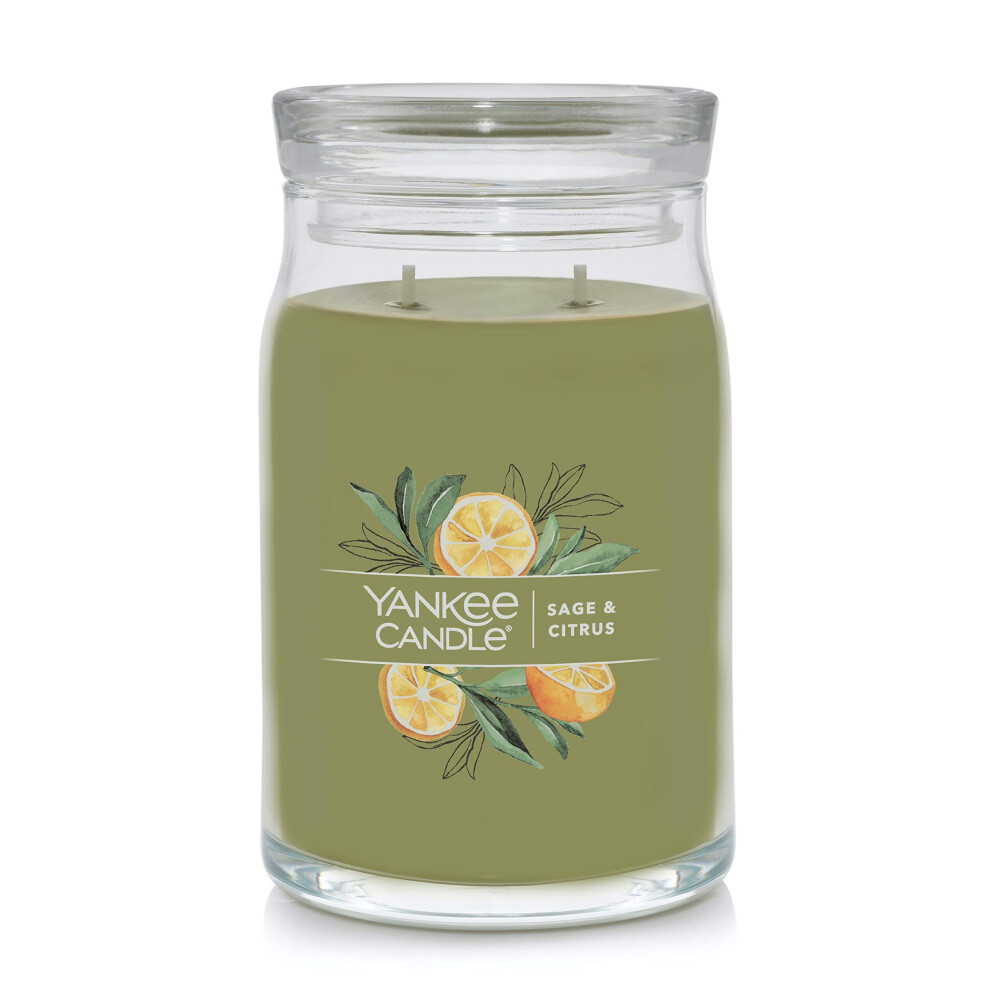 Yankee Candle Sage  Citrus Scented  Signature 20oz Large Jar 2Wick Candle  Over 60 Hours of Burn Time