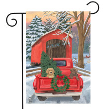 Winter Puppy Pickup Garden Flag Christmas Plaid 12.5"""" x 18"""" Briarwood Lane