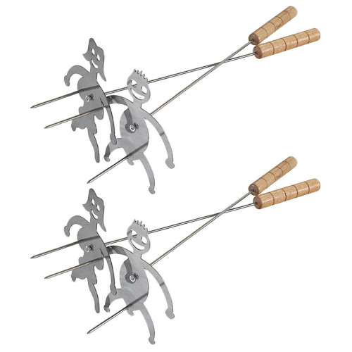 4pcs Funny Man Woman Roasting Sticks Wood Handle Metal Barbecue Sticks Barbecue Forks