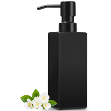 Dispensador de Sabão GMISUN Preto, Dispensador de Sabão de Vidro com Bomba de Aço Inoxidável, 12oz