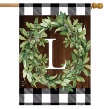 Briarwood Lane Wreath Monogram L Double-Sided House Flag Everyday 28"""" x 40""""