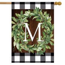 Briarwood Lane Wreath Monogram M Double-Sided House Flag Everyday 28"""" x 40""""