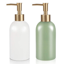 Natheeph 2PC 14OZ Dispensador de Sabão Cerâmico para Banheiro/Cozinha (Branco + Verde)