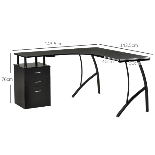 Homcom HOMCOM L-Shaped Corner PC Desk Table w/ Drawer Home Office Workstation, Black 2