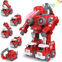 5 In 1 Take Apart Fire Truck Robot Toy For Boys Toys Stem Fire Truck Toy Set