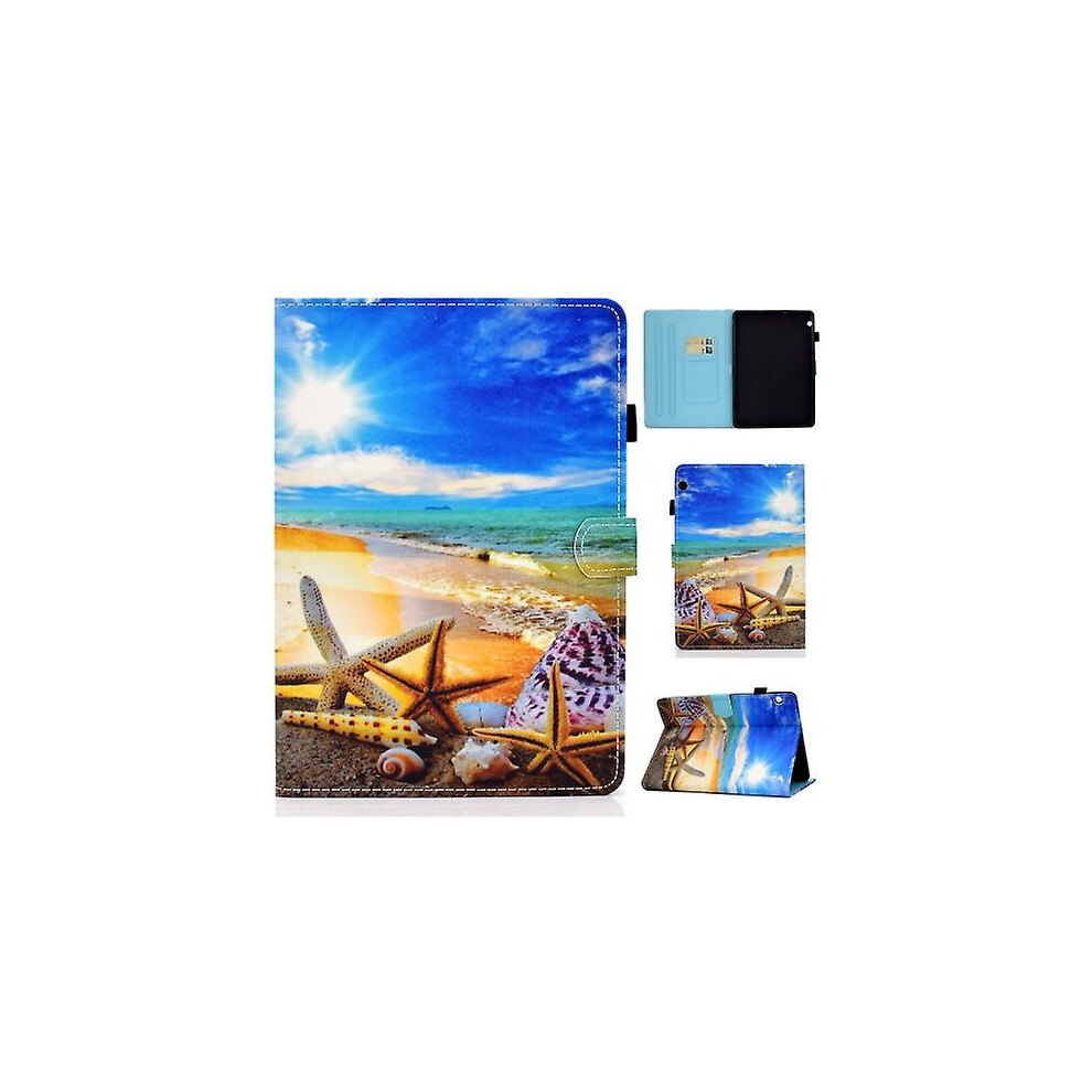 ( Sky Starfish) For Huawei Mediapad T3 10.0 Inch Colored Drawing Stitching Horizontal Flip Leather Case With Holder/Card Slots Blue 7364070701841