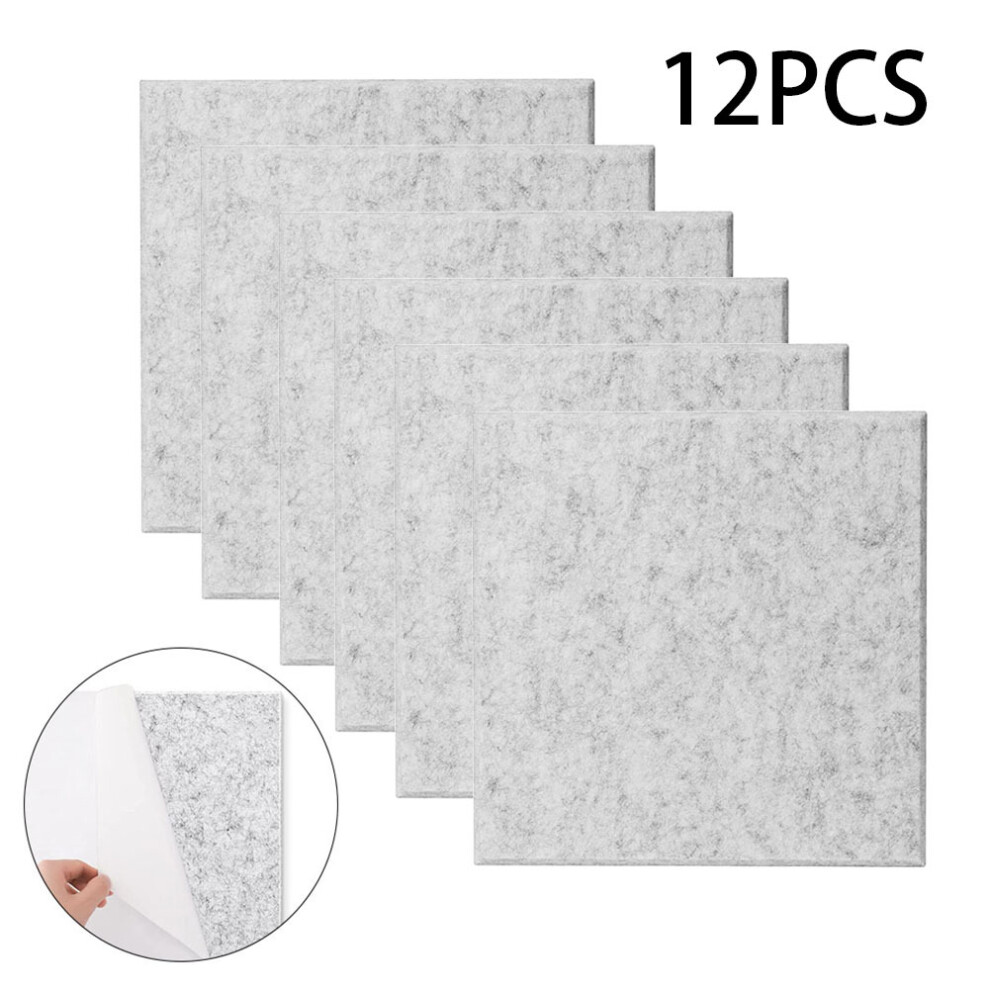 12Pcs Grey Acoustic Wall Panel Tiles Sound Proofing Pad with Sticky Back,30*30CM