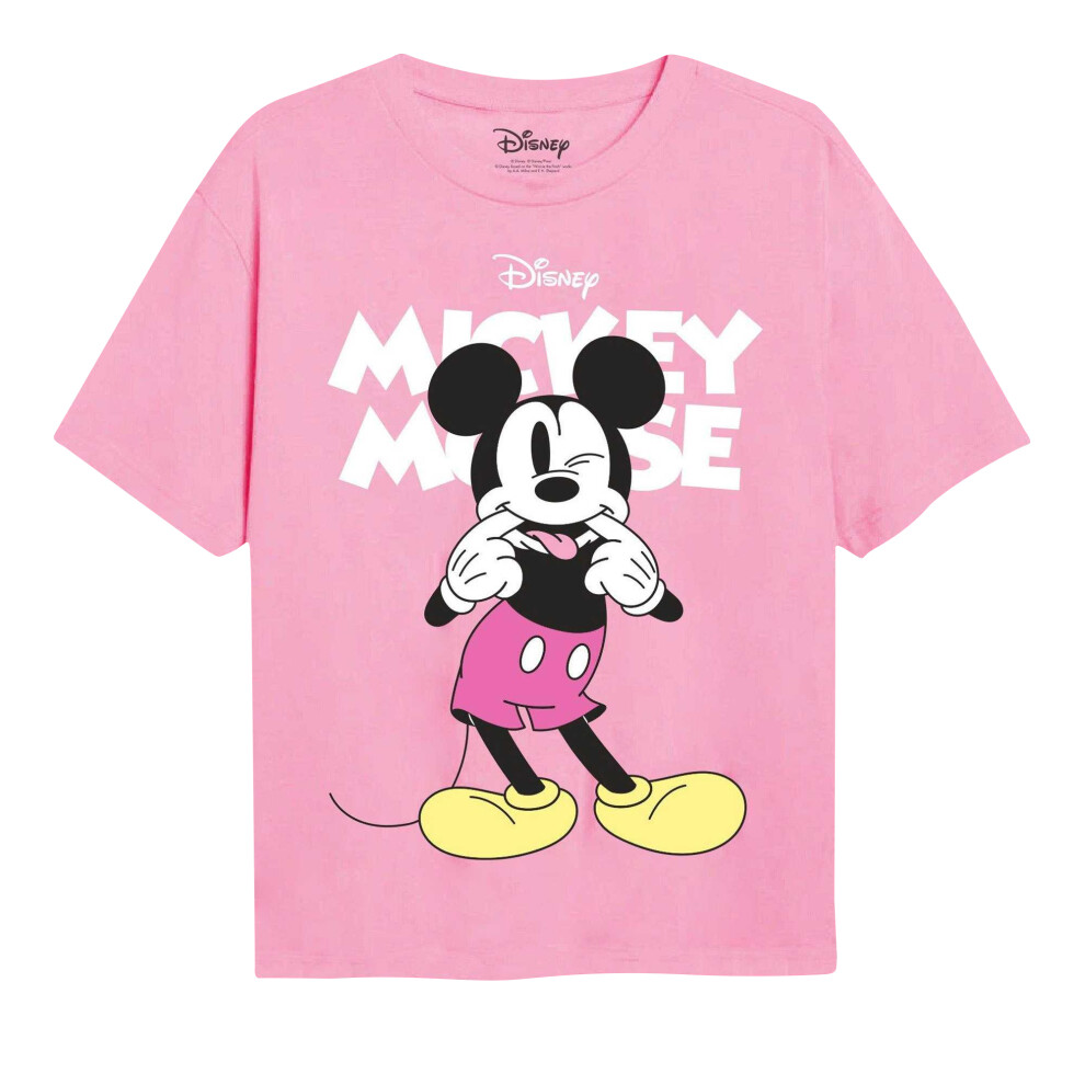 (7-8 Years, Light Pink) Disney Girls Mickey Mouse Silly Face T-Shirt