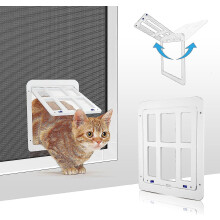 (White, S) Dog Flap With Magnets, Pet Flap For Fly Screen, Dog Flap, Magnetic Closure Pet Flap For Cats Dogs With 4 Switches
