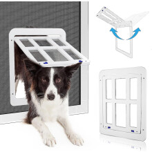 (White, L) Dog Flap With Magnets, Pet Flap For Fly Screen, Dog Flap, Magnetic Closure Pet Flap For Cats Dogs With 4 Switches