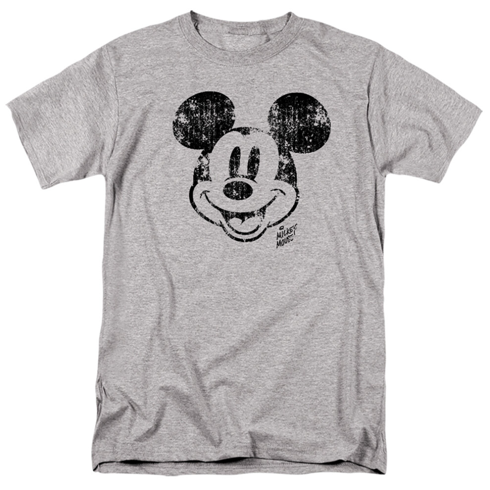 Disney Mens Mickey Mouse Face Distressed T-Shirt