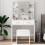 LED Dressing Table Set w/ Stool Drawers Shelves Hair Dryer Rack Socket 5