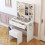 LED Dressing Table Set w/ Stool Drawers Shelves Hair Dryer Rack Socket 14
