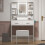 LED Dressing Table Set w/ Stool Drawers Shelves Hair Dryer Rack Socket 15