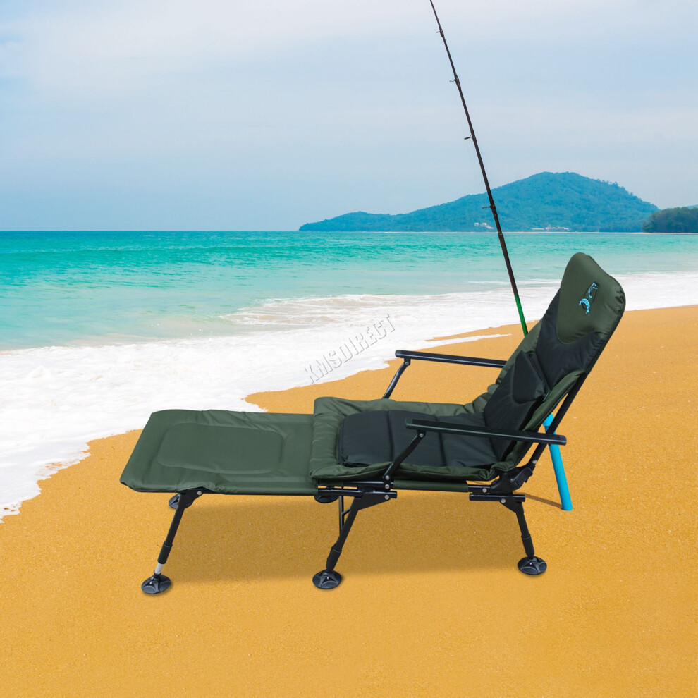 CARPZILLA Portable Folding Fishing Chair with Footrest 170Â° Recline Extend Green