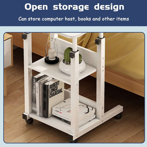 Living And Home White Mobile Over Bed Chair Table Height Adjustable Laptop Serving Tray Stand 2
